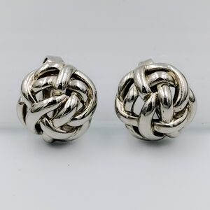 Elegant Vintage Crown Trifari Silver Knot Clip On Earrings